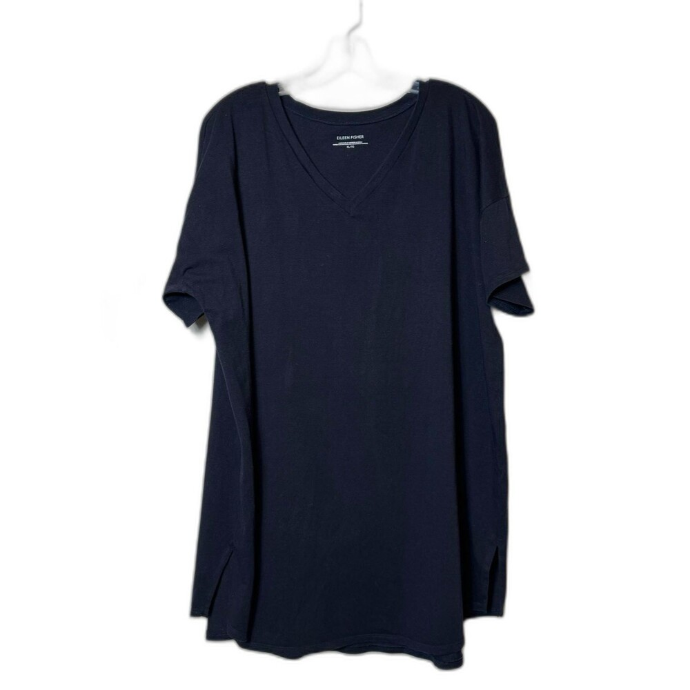 Eileen Fisher Organic Cotton Women’s V-Neck Short Sleeve Mini Dress Black sz XL